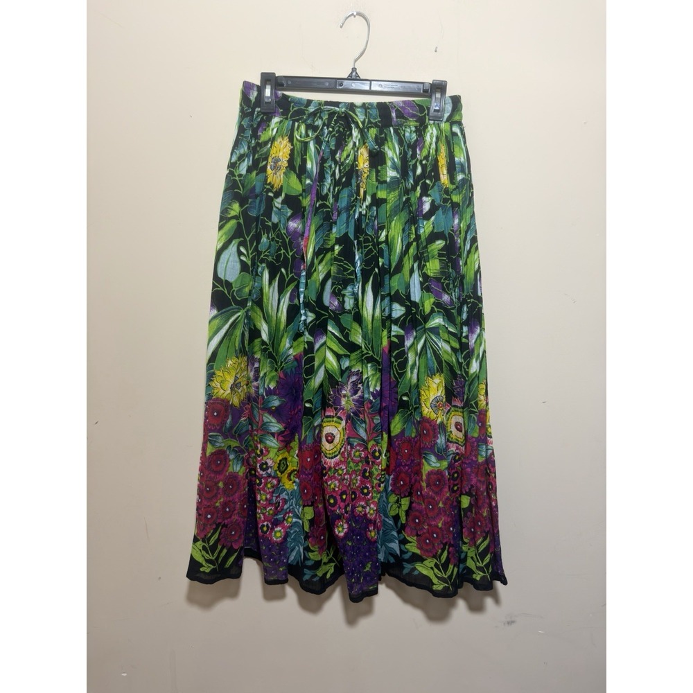 Take Two Skirt Sz M Colorful Tropical Floral Pattern Boho Long Flowy Drawstring